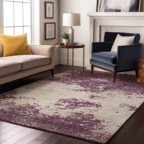 Mayfield Premium Machine Washable Abstract AMF1027 Eggplant 5 ft. x 7 ft. 6 in. Area Rug