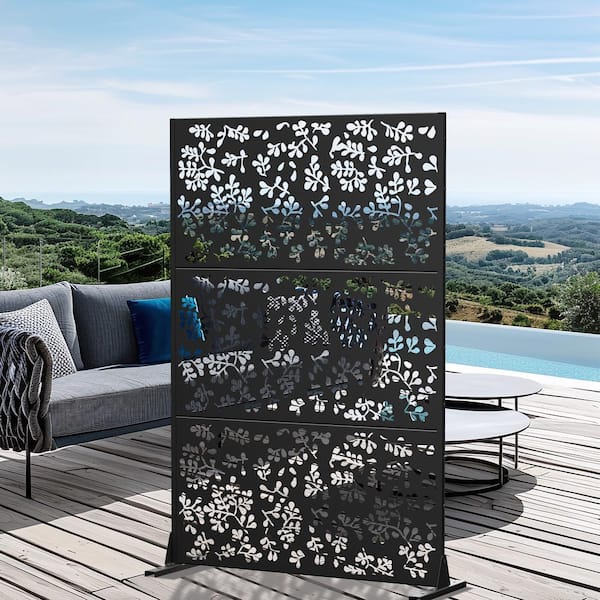 Dovelina 72 in. Davy Metal Outdoor Garden Fence Privacy Screen Garden Screen Panels in Black