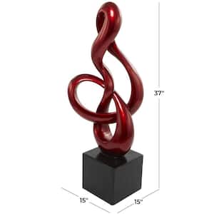 15 in. x 37 in. Red Polystone Swirl Abstract Sculpture with Black Base