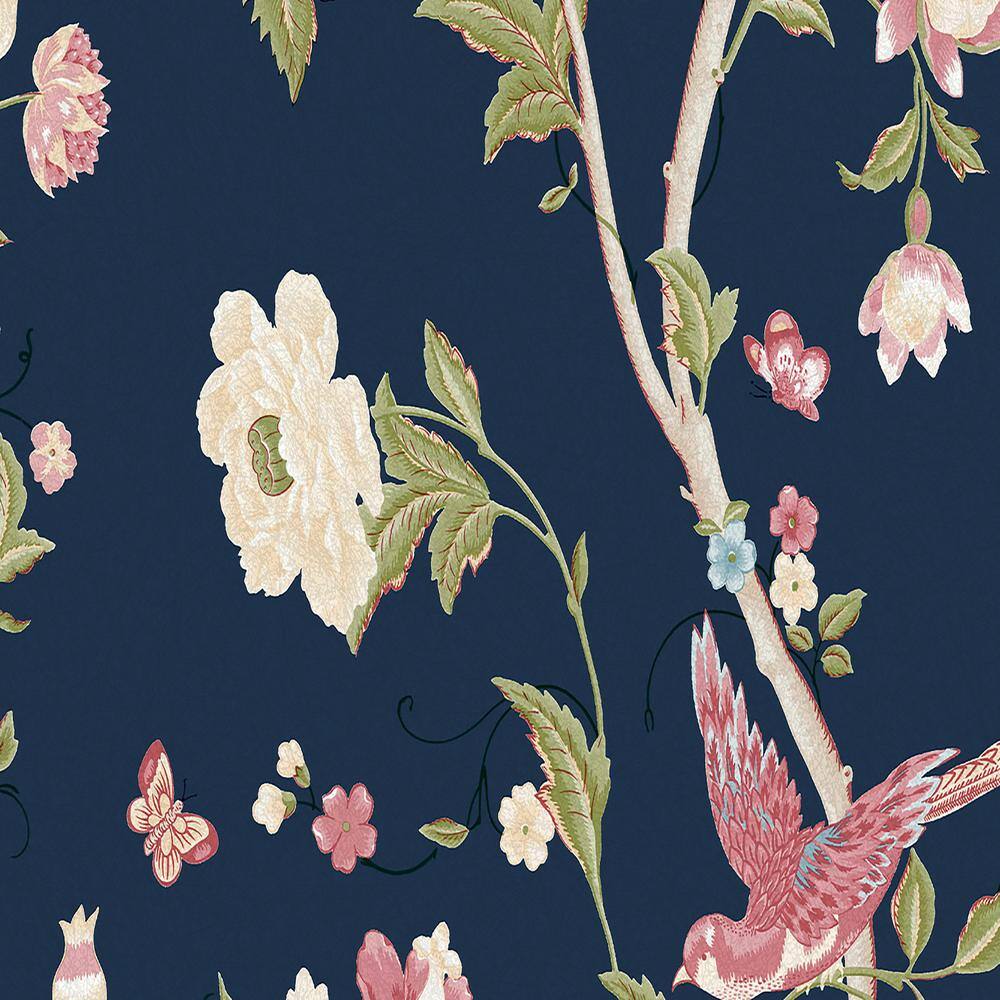 Midnight Blue Floral Botanical Removable Wallpaper