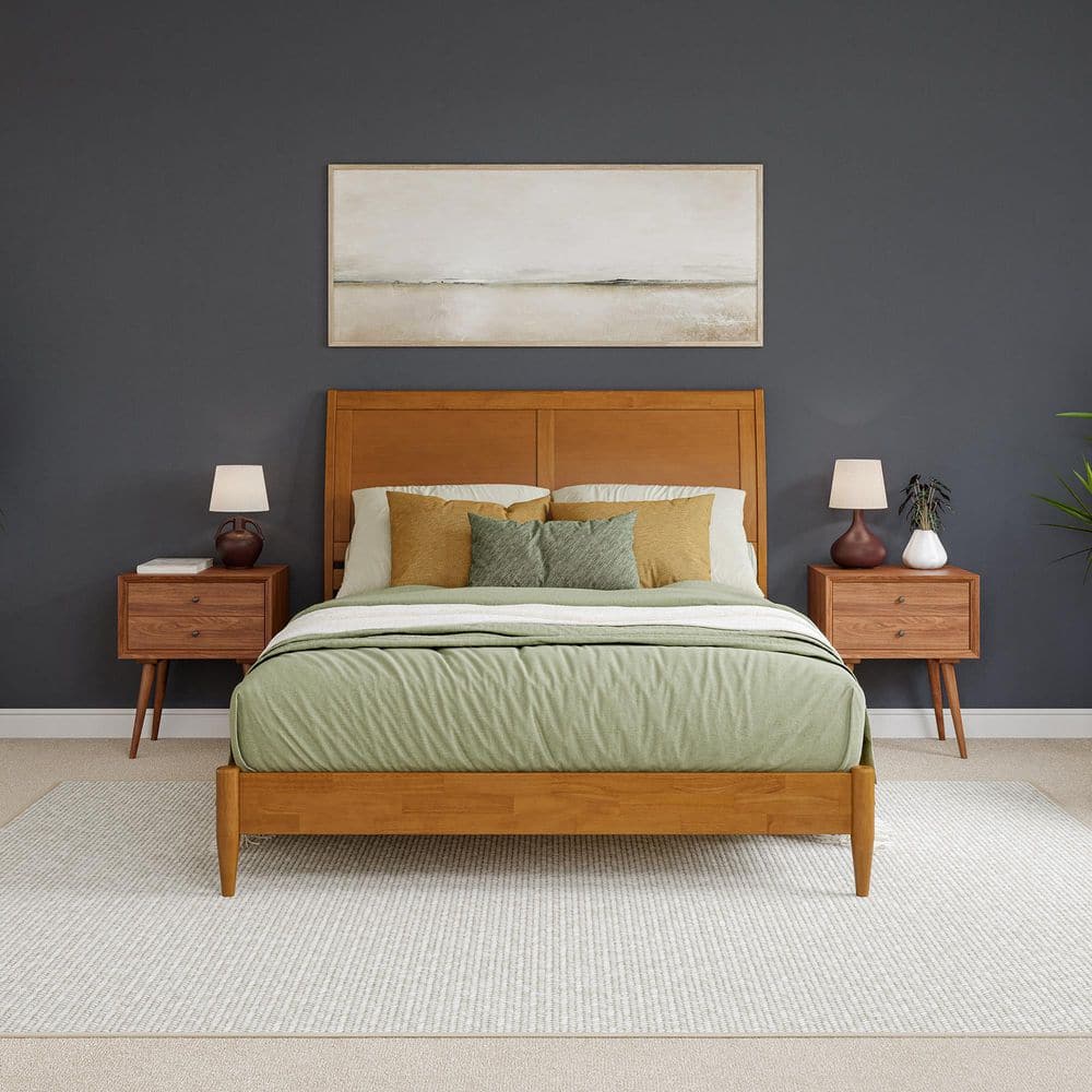 Valencia Light Toffee Queen Solid Wood Platform Bed with Sleigh Headboard