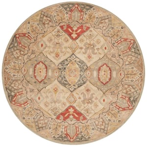 Antiquity Beige/Multi 6 ft. x 6 ft. Round Floral Border Geometric Area Rug