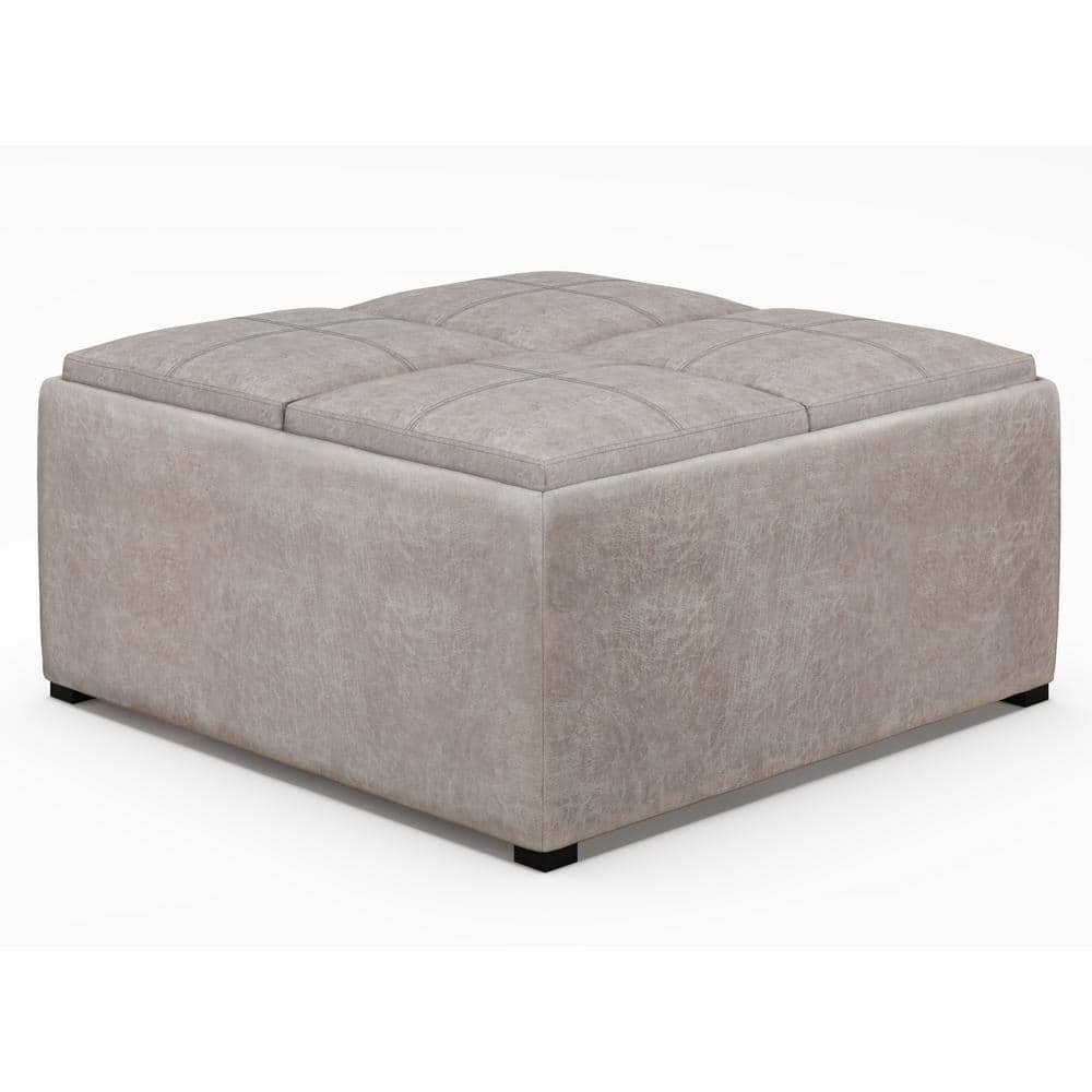 Avalon Distressed Grey Taupe Faux Leather Storage Ottoman