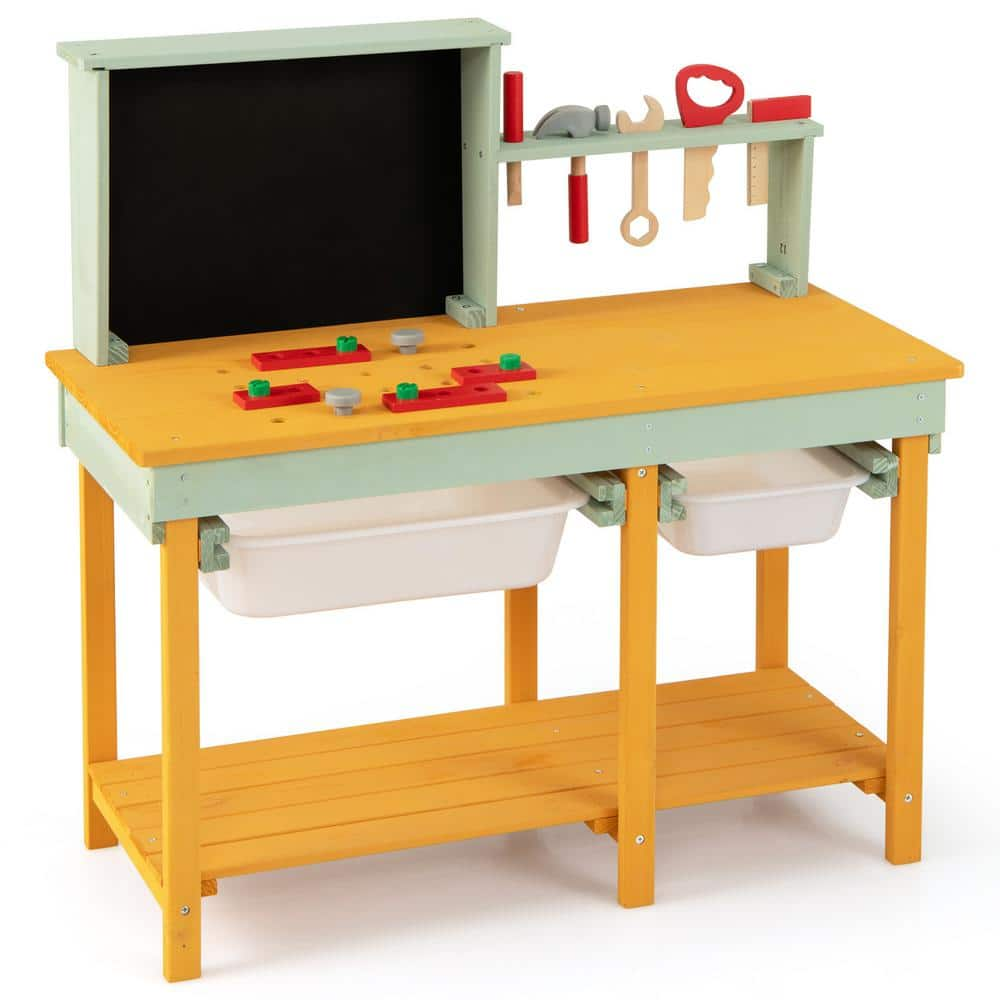 Costway Kids Wooden Toy Workbench with Storage Space and Blackboard Tool Accessories HCST01789 The Home Depot