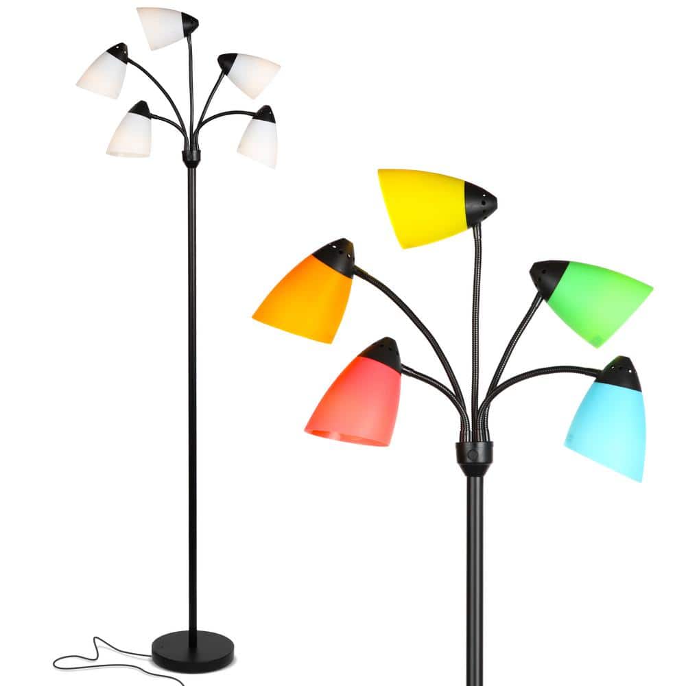 Classic Black 74" Smart LED Floor Lamp with Adjustable Gooseneck Arms