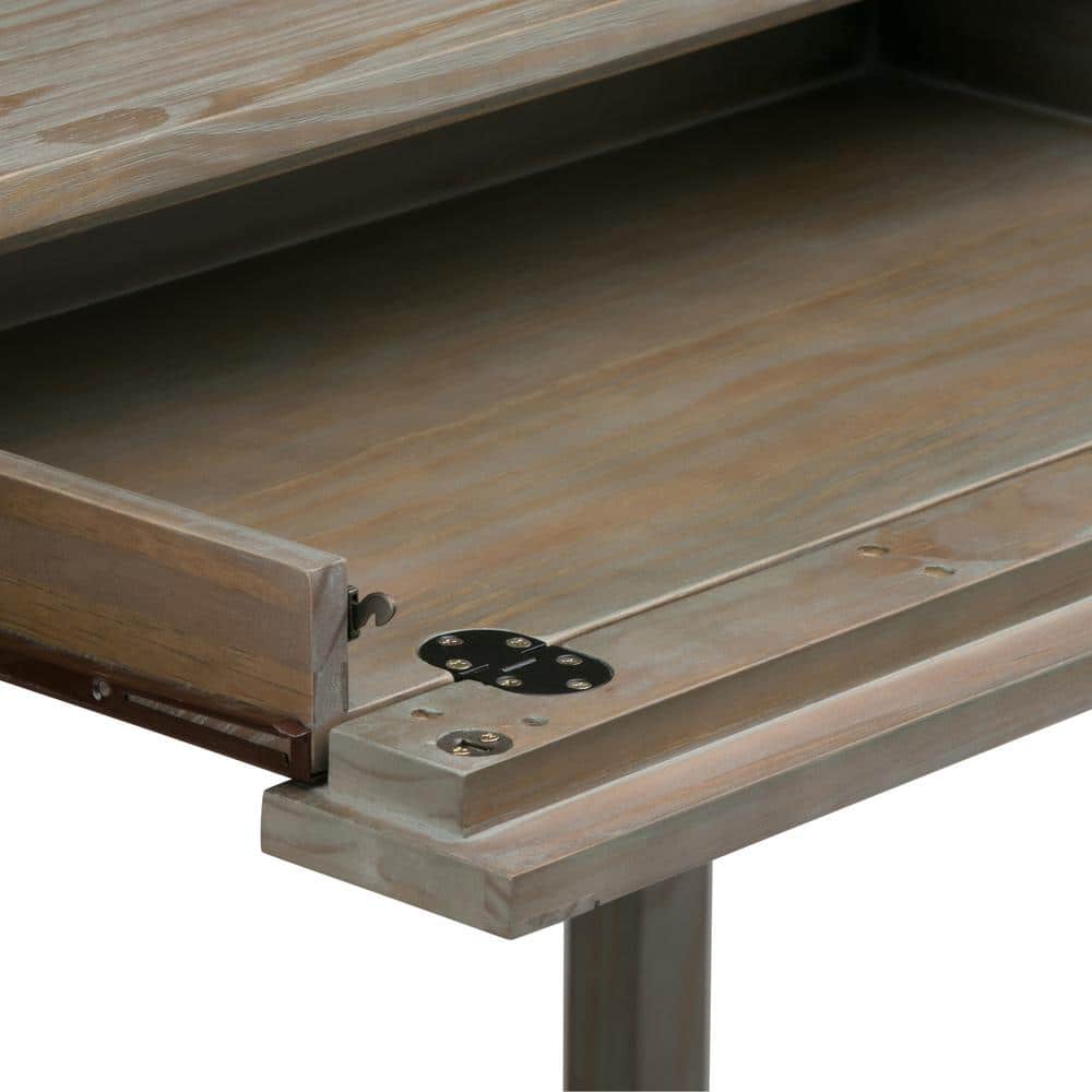 Distressed Grey Solid Wood Desk with Slide-Out Keyboard Tray