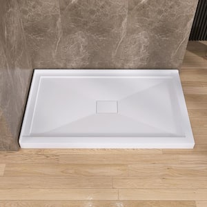 60 in. x 36 in. Double Threshold Left Corner Shower Pan Base with Center Drain in White