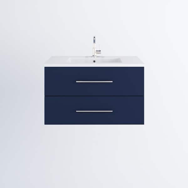 Napa 36 in. W x 20 in. D Single Sink Bathroom Vanity Wall Mounted in Navy Blue with Acrylic Integrated Countertop