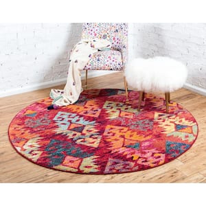 Sedona Desert Rust Red/Multi-Color 3 ft. Round Global Area Rug