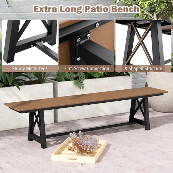 3-4 Person Brown and Black Metal and HDPE Outdoor Bench