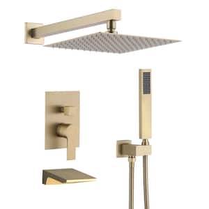 Single Handle 2-Spray Patterns 2 Showerheads Shower Faucet Set 1.8 GPM with High Pressure Hand Shower in Brushed Gold