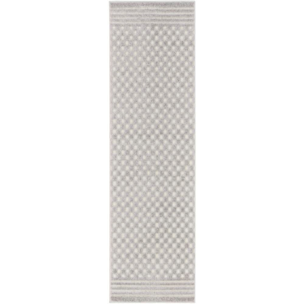 Nourison Casual Light Grey 2 ft. x 6 ft. Checker Contemporary Runner ...