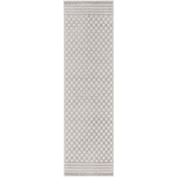 Nourison Casual Light Grey 2 ft. x 6 ft. Checker Contemporary Runner Area Rug
