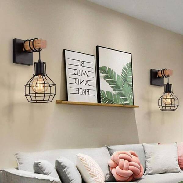 TOZING 8.66 in. 1-Light Vintage Wooden Rustic Dimmable Wall