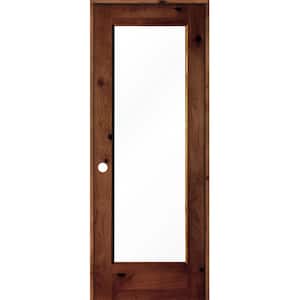 28 in. x 80 in. Knotty Alder Right-Hand Full-Lite Clear Glass Red Chestnut Stain Wood Single Prehung Interior Door