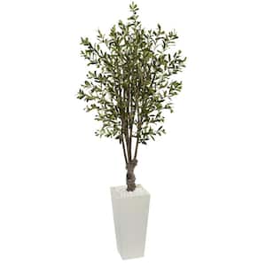 6 ft. Olive Artificial Tree in White Tower Planter