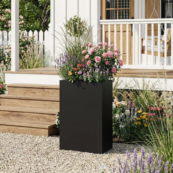 Lirago 24 in. H x 16 in. L Black Metal Rectangular Planter Box