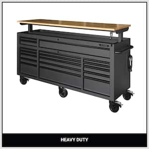 72 in. W x 24 in. D Heavy Duty 18-Drawer Mobile Workbench Cabinet with Adjustable-Height Hardwood Top in Matte Black