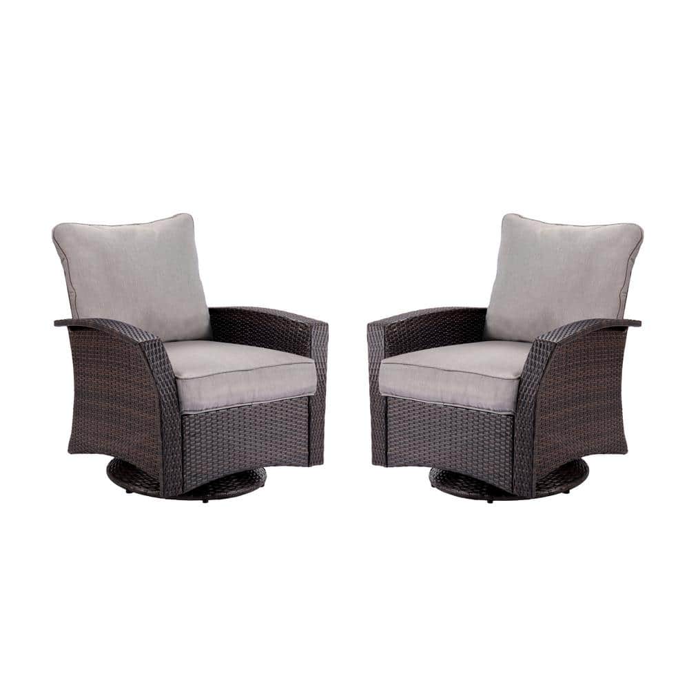 Williamsport Brown Swivel Wicker Outdoor Lounge Chair with Grey