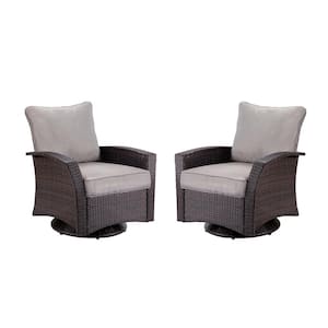 Williamsport Brown Swivel Wicker Outdoor Lounge Chair with Grey Cushion (2-Pack)