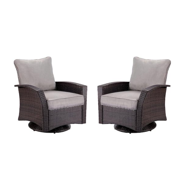 Donglin Williamsport Brown Swivel Wicker Outdoor Lounge Chair with Grey Cushion (2-Pack)