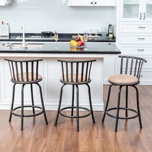 Pistil 24 in. Brown Suede Low-Back Swivel Counter Height Bar Stool, Cushioned with Metal Frame and Footrest (Set of 3)