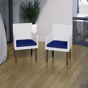 Cushioned Acacia Wood Outdoor Dining Chairs with Navy Blue Cushions (Set of 2)