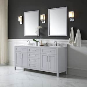 Tahoe 72 in. W Double Sink Vanity in Dove Grey with Cultured Marble Vanity Top in White with White Basins and Mirrors