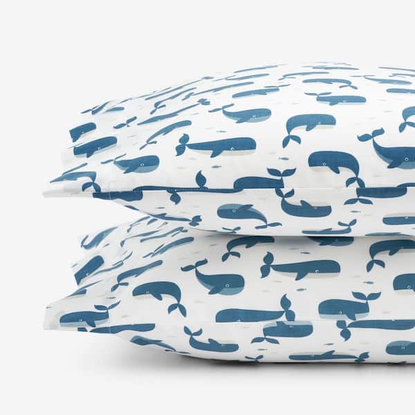 Company Kids Whale School Blue Multi Organic Cotton Percale Standard Pillowcase (Set of 2)