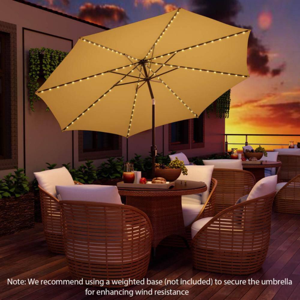 10ft Beige Solar LED Lighted Patio Umbrella with Crank Tilt