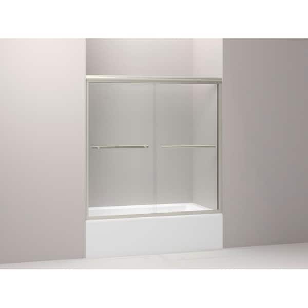 Gradient 59-5/8 in. x 58-1/16 in. Semi-Frameless Sliding Tub Door in Matte Nickel