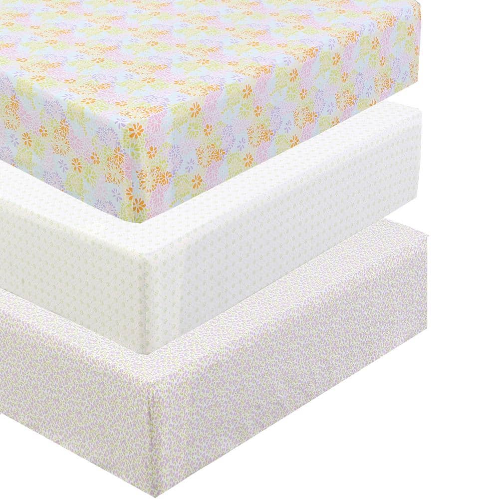 Cozy Line Home Fashions 3-Piece Pink Purple Cotton Dahlia Floral Dot Crib/Toddler Fitted Sheets, pink/ purple/ yellow/ orange -  BB- D- FS018
