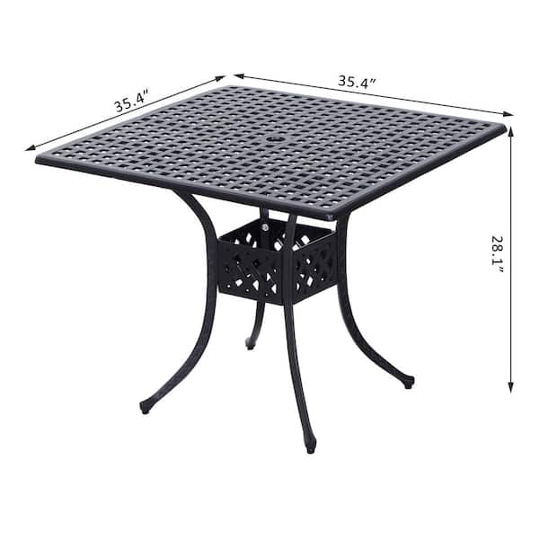 Outsunny 36 In X Square Metal, Metal Patio Table With Umbrella Hole