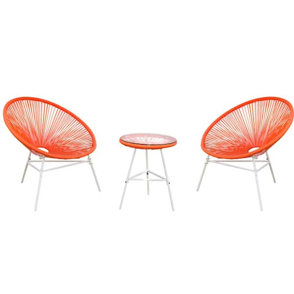 Patio Post Orange Red 3-Piece Plastic Wicker Outdoor Bistro Classic Acapulco Chair Set