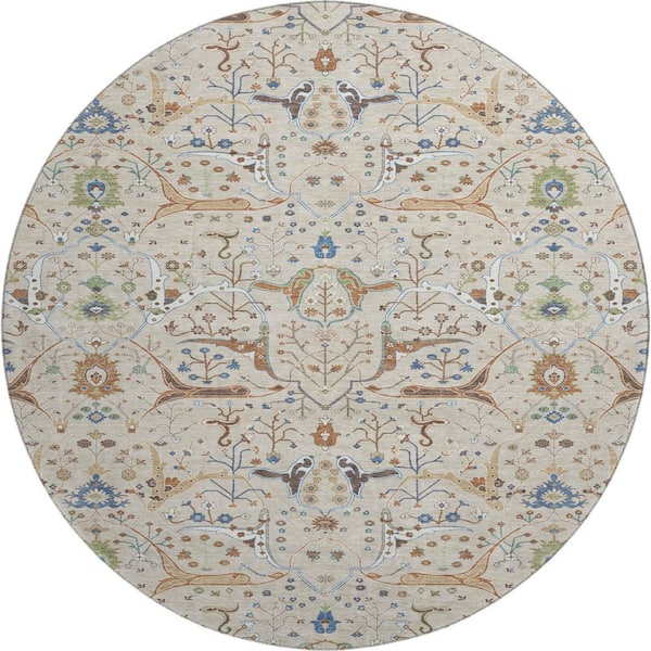 Mayfield Premium Machine Washable Abstract AMF2250 Beige 8 ft. x 8 ft. Round Rug