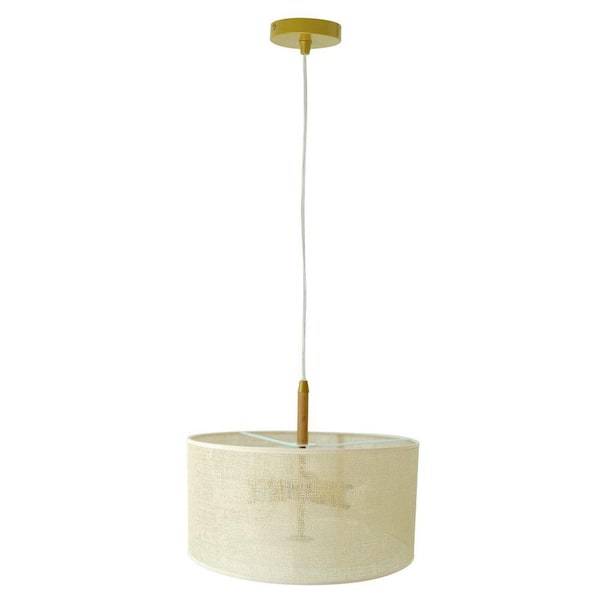 3 Light Yellow Drum, Shaded Pendant Light with Paper Shade No Bulbs Included