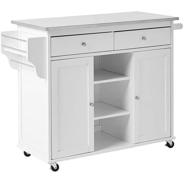 White Kitchen Island with Stainless Steel Top DD98307