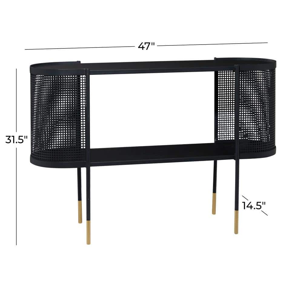 Elegant Black Metal Console Table with Storage Shelf