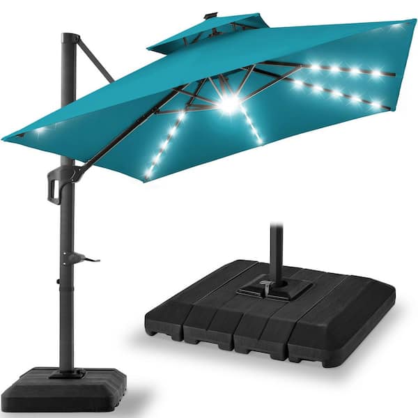 amazon 9 ft patio umbrella Best Choice Products 10ft Solar LED Offset Cantilever Hanging Market Umbrella, 8 Sturdy Ribs, Easy Adjustment as its lowest point rests 79 inches from the ground Best Choice Products 10x10ft 2-Tier