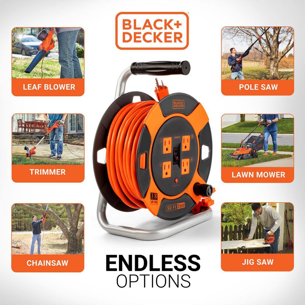 BLACK+ DECKER BDXPA0062 50 Ft. 4 Outlets Retractable Extension Cord ...