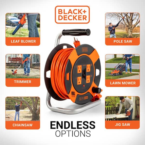 BLACK+DECKER 50 ft. 4 Outlets Retractable Extension Cord with 14 AWG SJTW  Cable Outdoor Power Cord Reel BDXPA0062 - The Home Depot