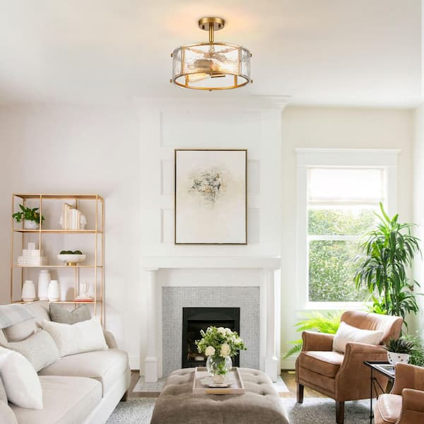 TinHon Modern 2-Light 12.8 in. Gold Semi Flush Mount Ceiling