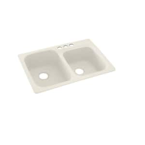 Dual-Mount Solid Surface 33 in. x 22 in. 3-Hole 55/45 Double Bowl Kitchen Sink in Glacier