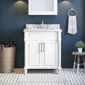 Aberdeen 30 in. Single Sink Freestanding White Bath Vanity with Carrara Marble Top (Assembled)