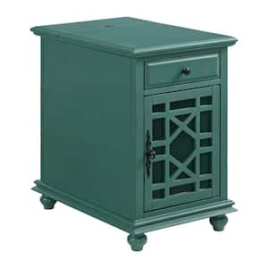 Elegant 16 in. Antique Teal-Green Rectangle Wood Chairside End Table with Power