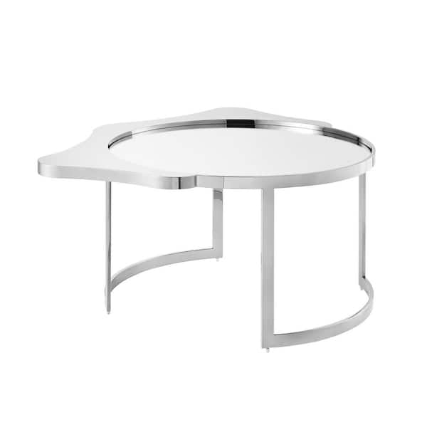 Inspired Home Janine 35.8 in. Chrome Round Glass Coffee Table With Mirrored Top
