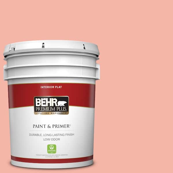 BEHR PREMIUM PLUS 5 gal. #P180-3 Pink Mimosa Flat Low Odor Interior Paint & Primer