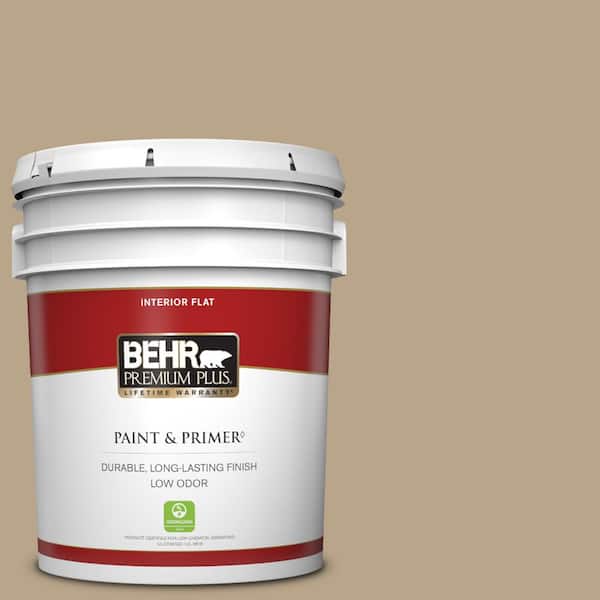 BEHR PREMIUM PLUS 5 gal. #710D-4 Harvest Brown Flat Low Odor Interior Paint & Primer
