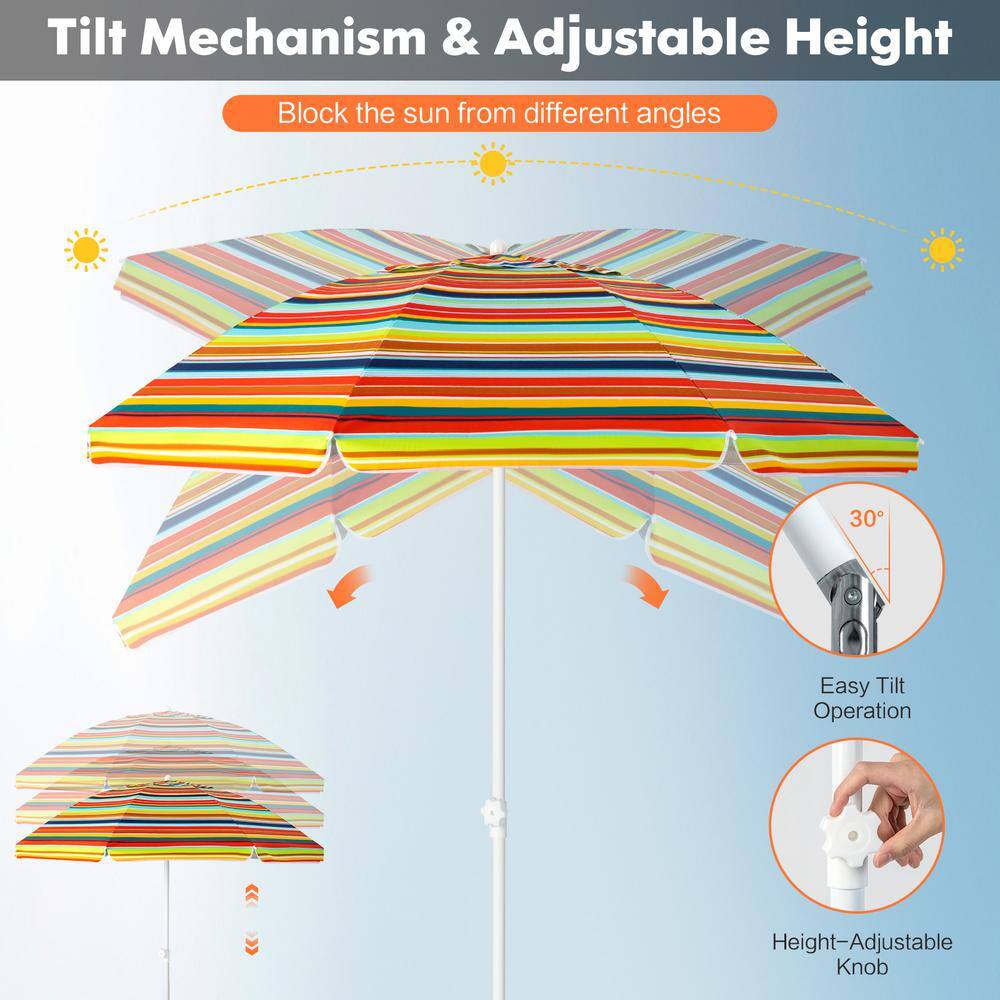 6.5 Feet Orange Striped Beach Umbrella with Fiberglass Ribs