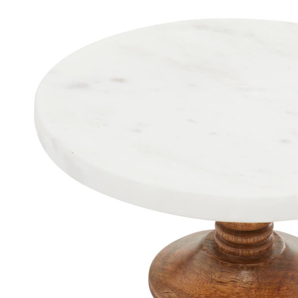White Marble and Brown Wood Cake Stand, 10" x 5"